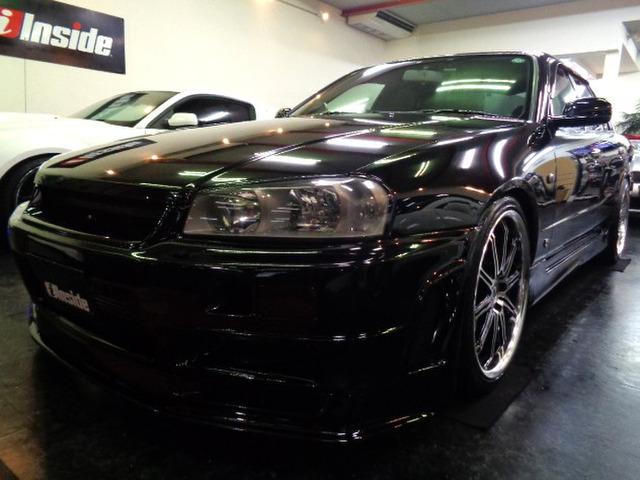 R34スカイライン25GTターボ4Dセダンボディ&R34GTR仕様フルエアロWORK19アルミ...